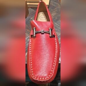 1901 Red Leather Slip-On Loafers with Silver Buckle